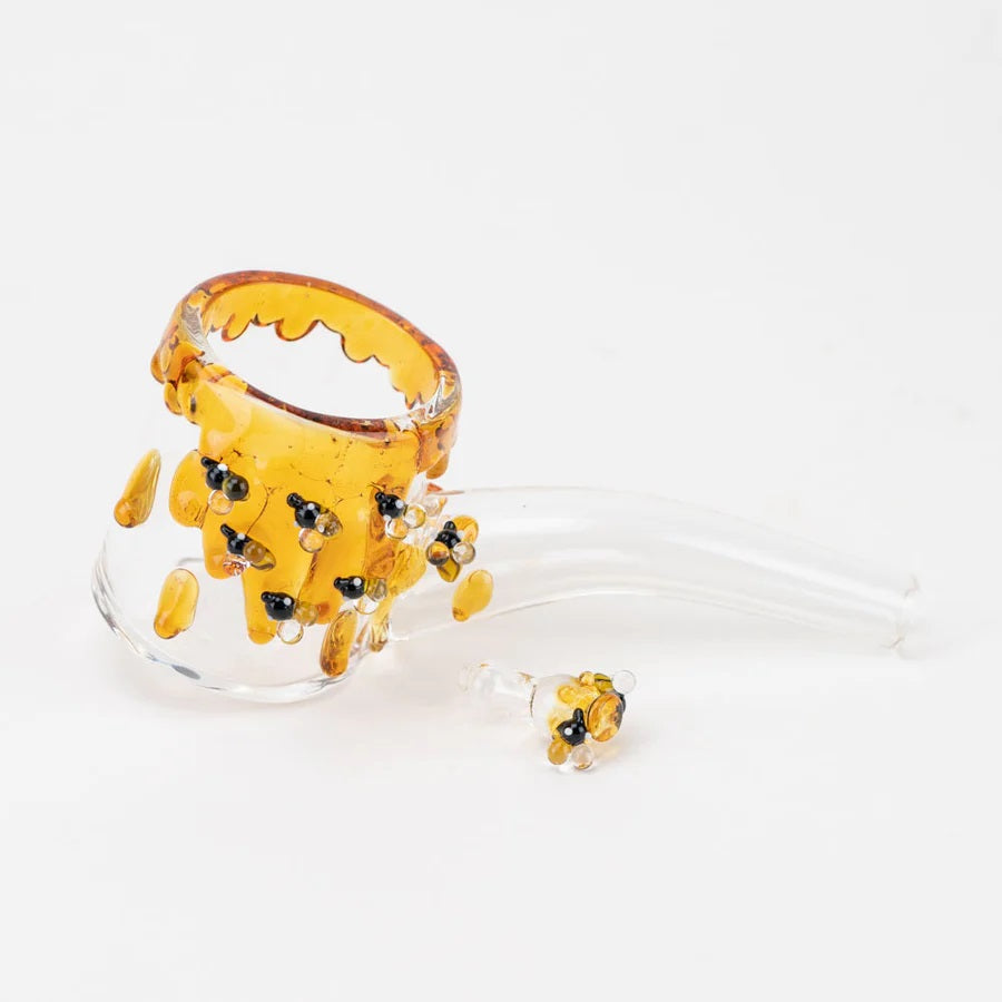 Beehive Proxy Sherlock attachment on white, dripping honey details with a separate matching bee cap placed for scale.