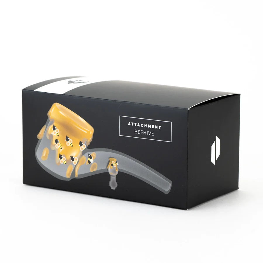 Retail box for Empire Glassworks Beehive Proxy attachment set showing illustrated honey-drip Sherlock and bee cap graphic.