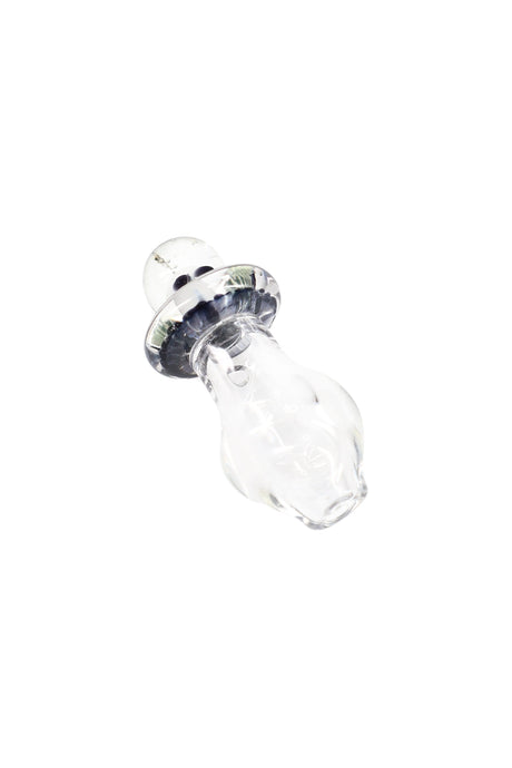 Clear glass Martian Puffco Peak Pro ball cap with UFO-style rim and tiny alien in the dome, shown on white background.