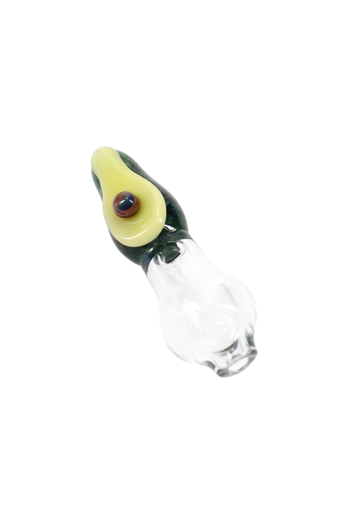Avocado-themed Puffco Peak Pro ball cap by Empire Glassworks, green peel texture with yellow top and pit detail, on white background.