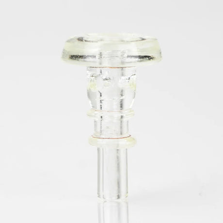 Front standing view of clear Radioactive Puffco joystick on light background, compact accessory designed for directional airflow.