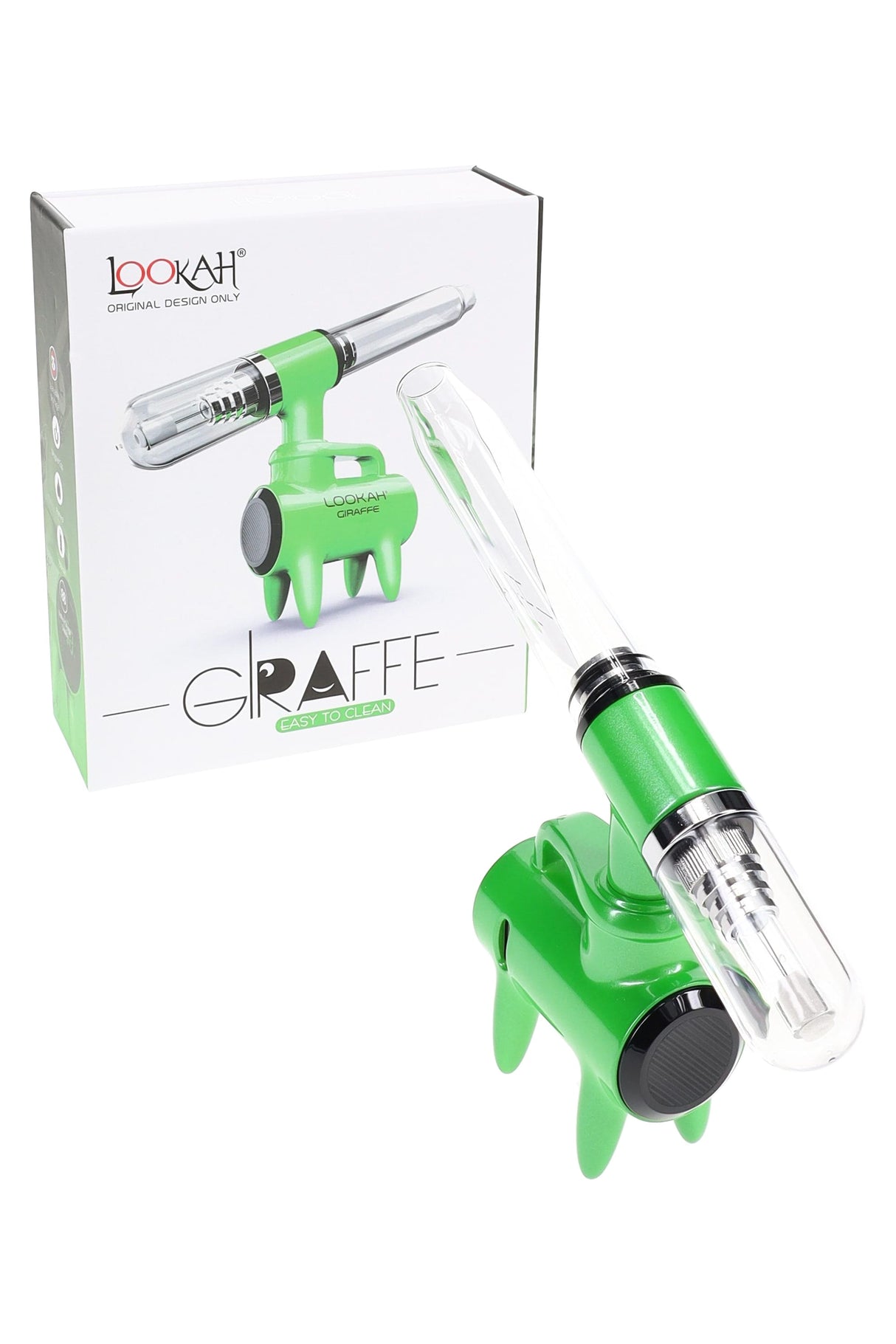 Green Lookah Giraffe electric dab straw with clear mouthpiece and bright display, desktop concentrate device.