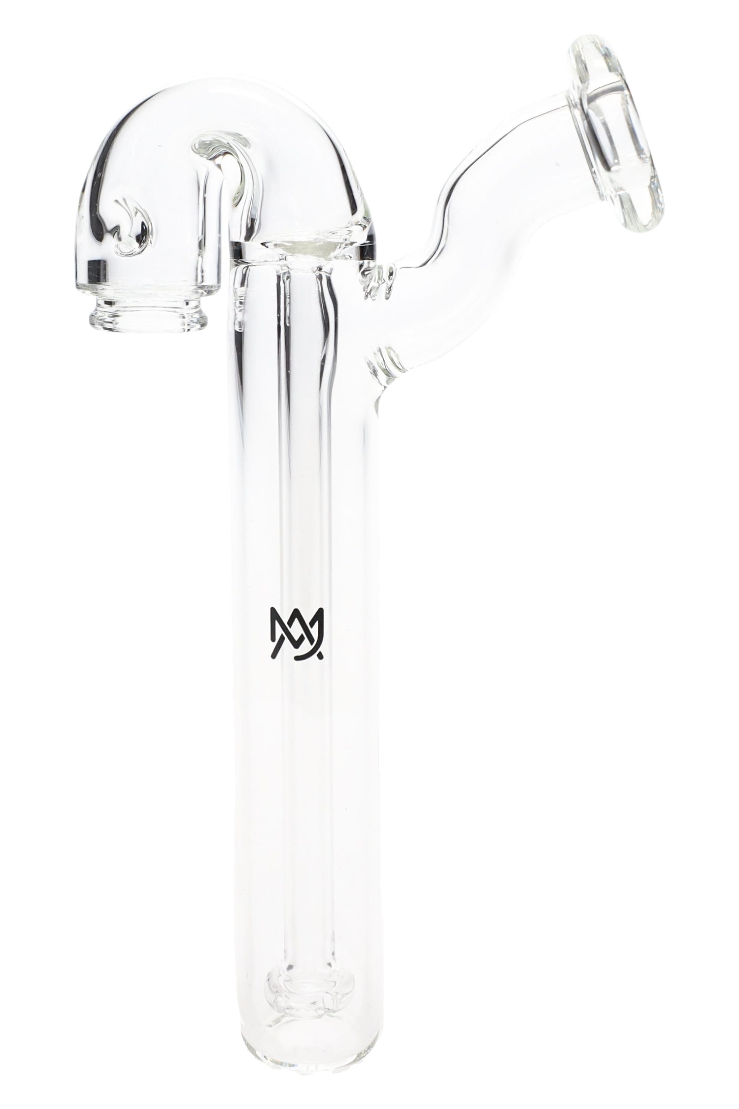 Clear MJ Arsenal Sidecar Pivot glass top with elongated condenser tube and angled side mouthpiece, compatible with Pivot dab pen, on white background.