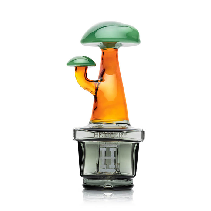 Clean product shot of Zen Bonsai Peak glass top with green canopy and amber stem on a smoked base, no device shown