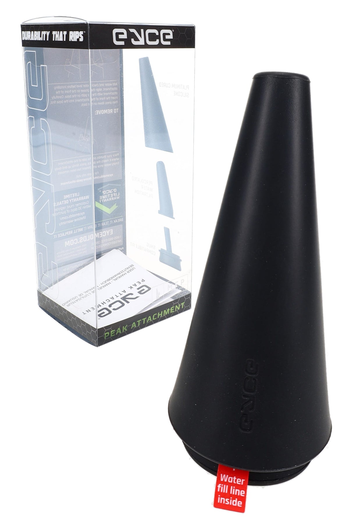 Black Eyce Peak Attachment with retail box, angled silicone water filtration top for Puffco Peak setup