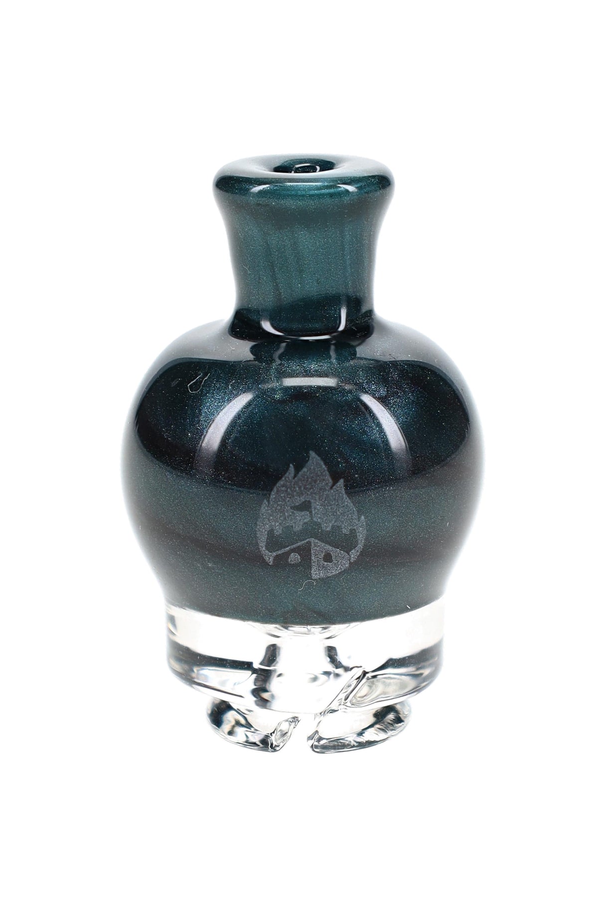 Blue Lagoon Puffco Pivot glass mouthpiece with teal body, clear base, and front logo