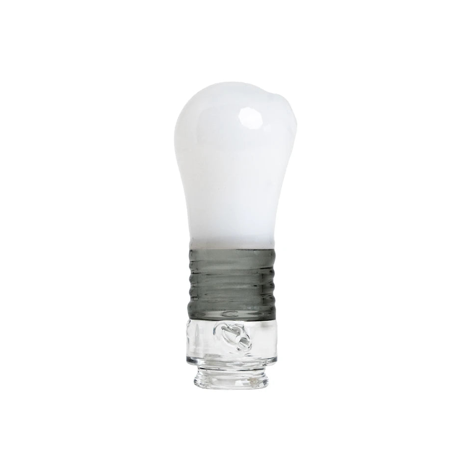 BigFun! Lightbowlb Pivot Top with a white bulb-shaped body, smoky gray ridged collar, and clear base