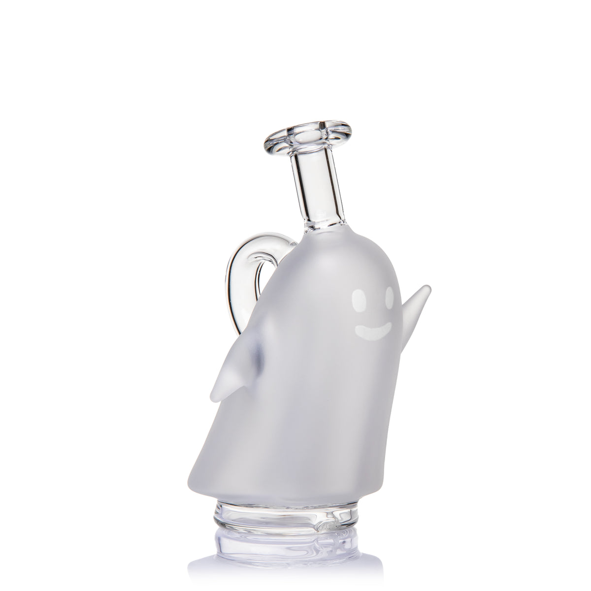 MJ Arsenal Specter Peak glass top angled front view with smiling ghost face, raised arms and clear rear loop