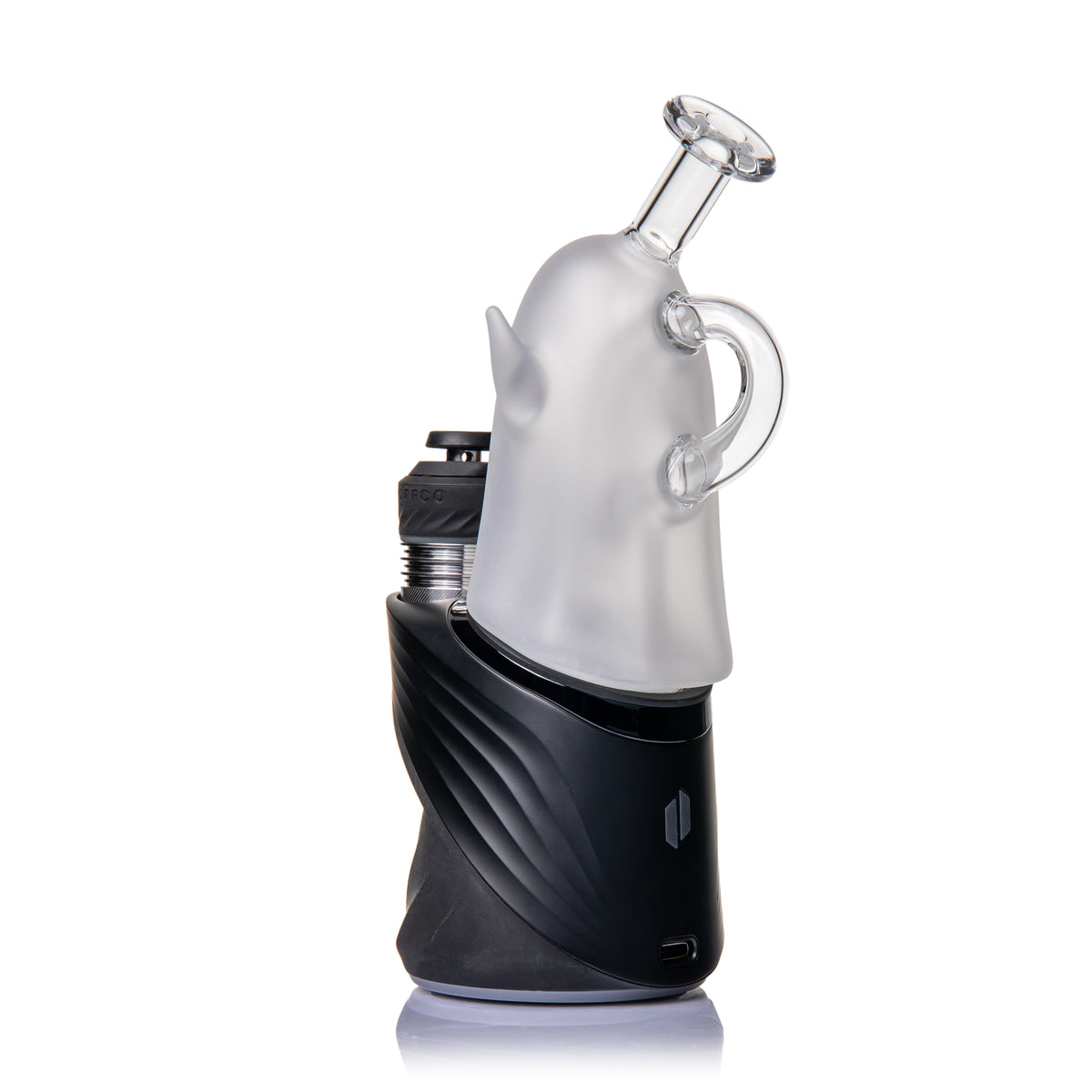 MJ Arsenal Specter Peak glass top mounted on a Puffco Peak with rear loop handle and frosted ghost finish