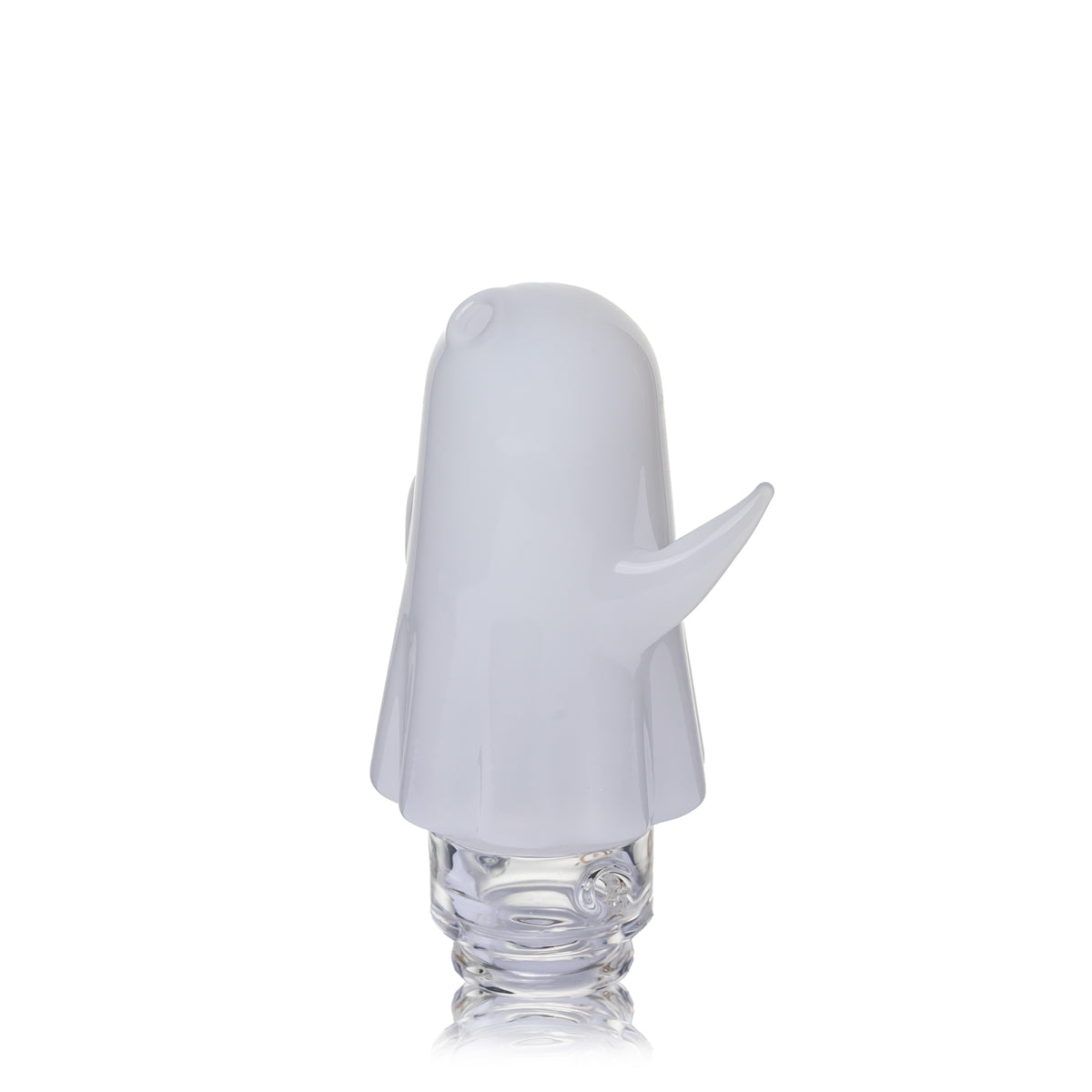 Side view of MJ Arsenal Specter Pivot glass attachment showing curved ghost arm and frosted borosilicate body