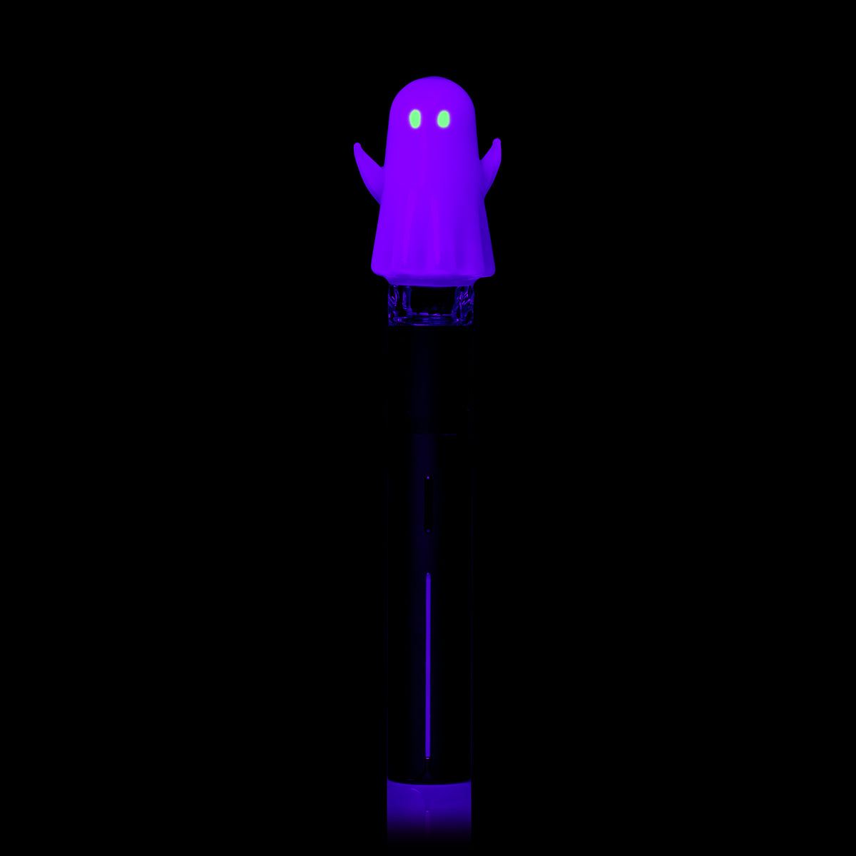 MJ Arsenal Specter Pivot glass attachment under UV light with purple ghost body and bright green eyes