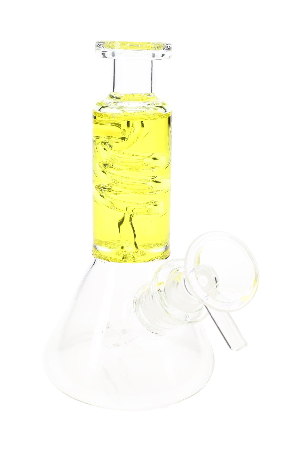 Mini Glass Beaker Bong “Chill Coil” – Fluid-Filled Neck – Assorted Colors