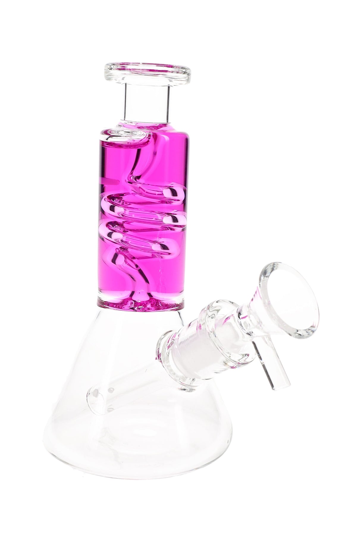Mini Glass Beaker Bong “Chill Coil” – Fluid-Filled Neck – Assorted Colors