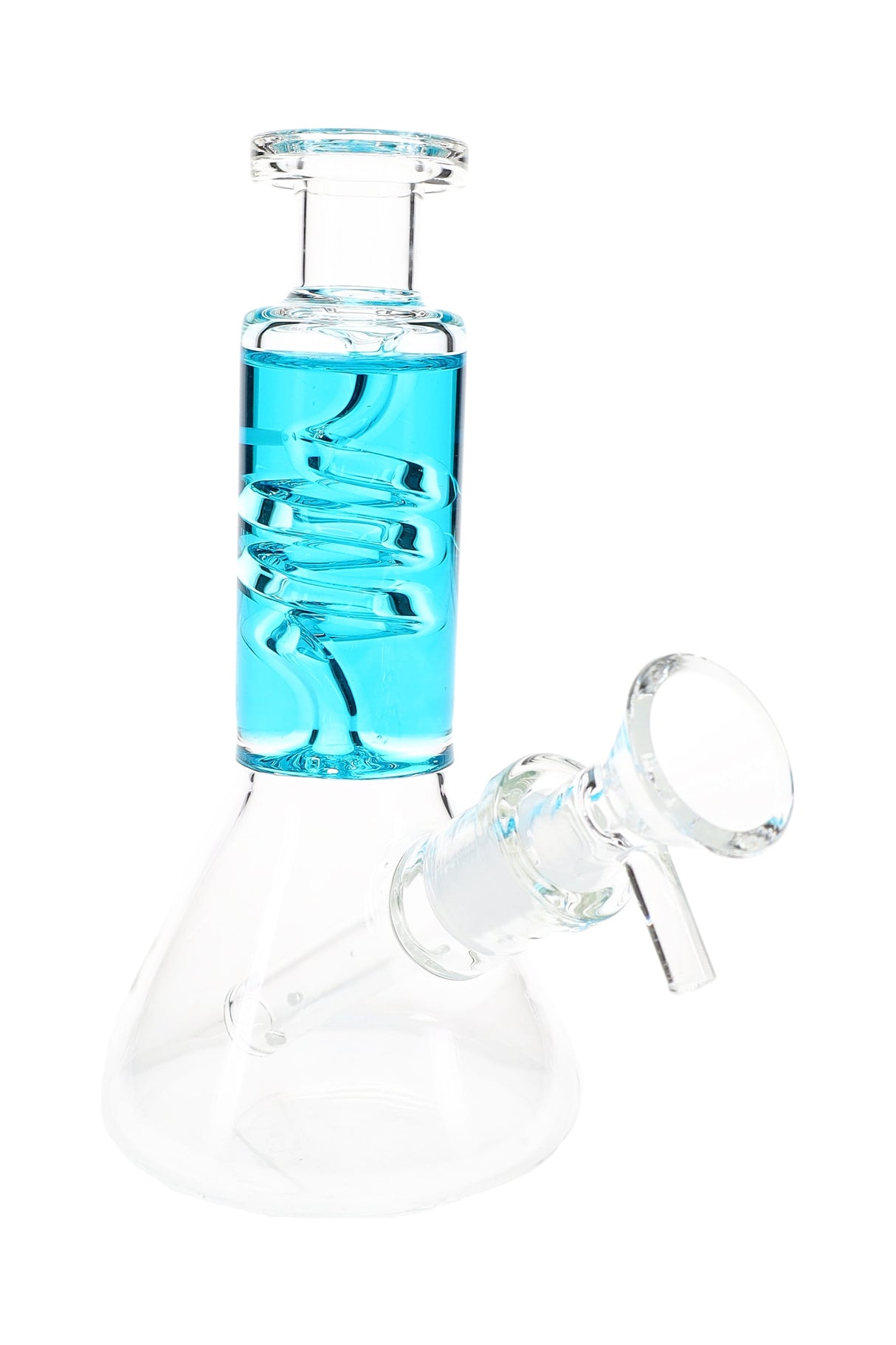 Mini Glass Beaker Bong “Chill Coil” – Fluid-Filled Neck – Assorted Colors