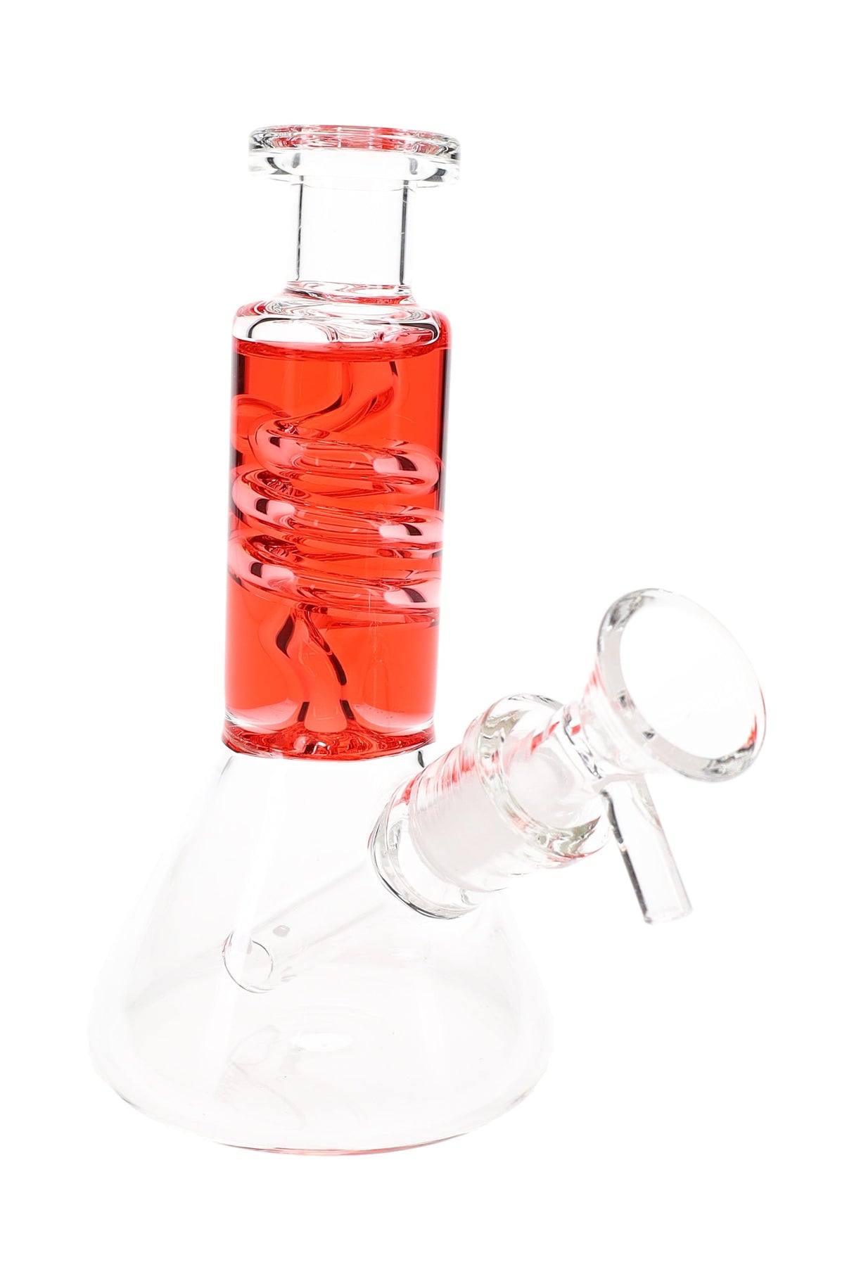 Mini Glass Beaker Bong “Chill Coil” – Fluid-Filled Neck – Assorted Colors