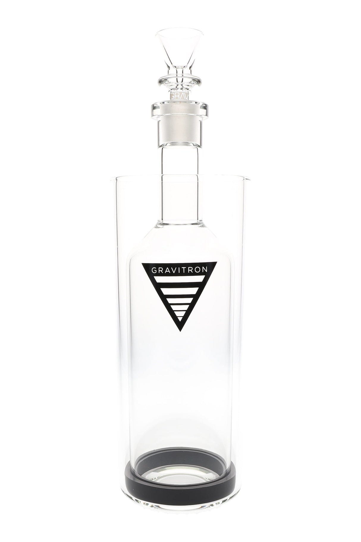 Clear 11.5-inch GRAV Large Gravitron glass gravity bong with 19 mm bowl, flanged lift neck, and all-glass bottle-in-base design on a white background.