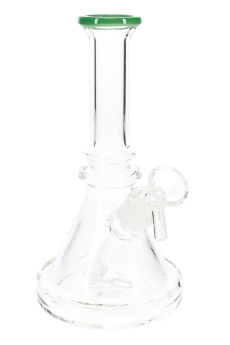 Clear beaker, green lip accent and matrix stem inside, compact 7-inch height for easy handling.