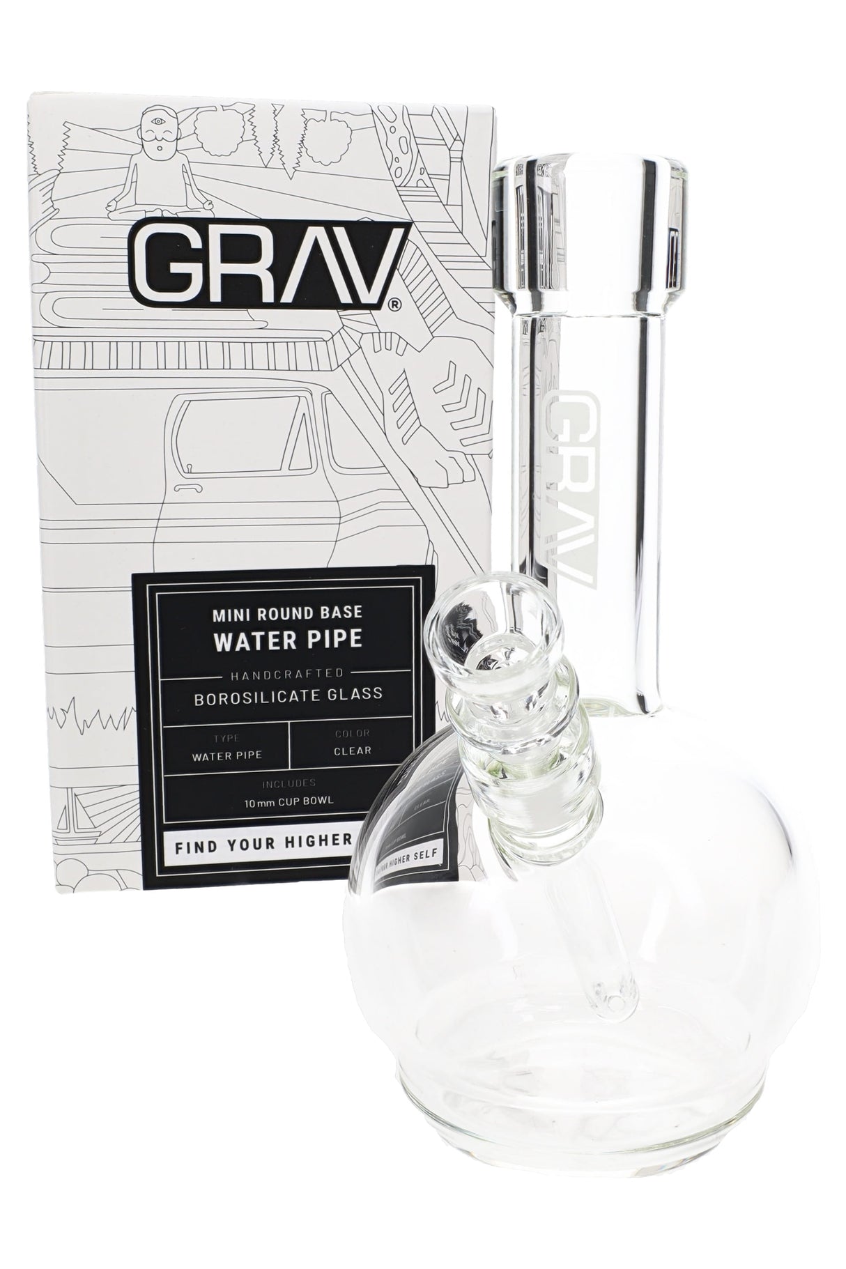 GRAV Mini Clear Round Base Glass Bong – 10 mm – 6.5″