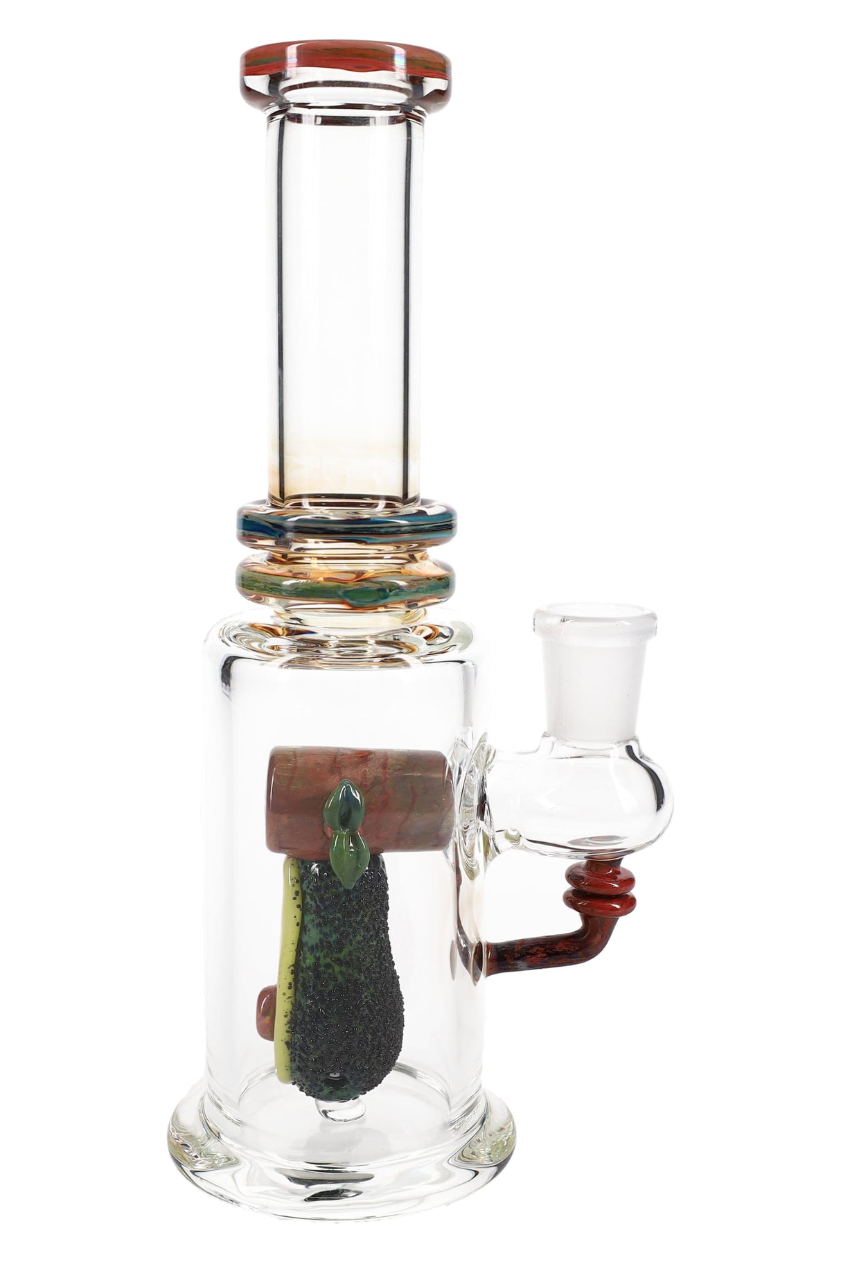 US-made avocado mini tube glass bong with clear chamber, flared mouthpiece, and reinforced side joint, no bowl attached.
