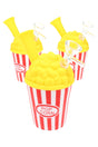 Silicone popcorn bin bong with red-and-white stripes, yellow popcorn lid, angled straw mouthpiece, and included glass herb bowl.