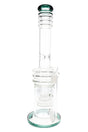 18″ clear straight tube bong with ribbed mouthpiece, layered honeycomb chamber, wide base, and glass-on-glass joint with bowl.