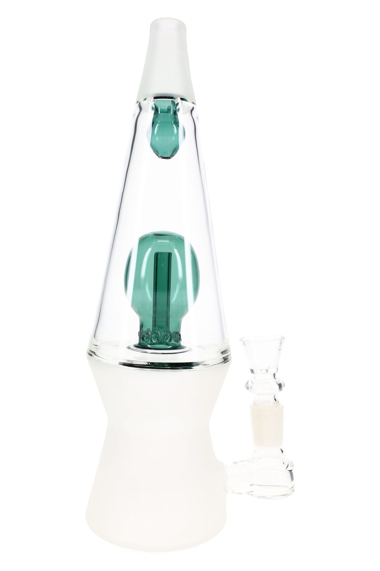 Teal-accent Hemper That 70’s XL glass bong front view with frosted base and 14.5 mm bowl, 10.5″ tall