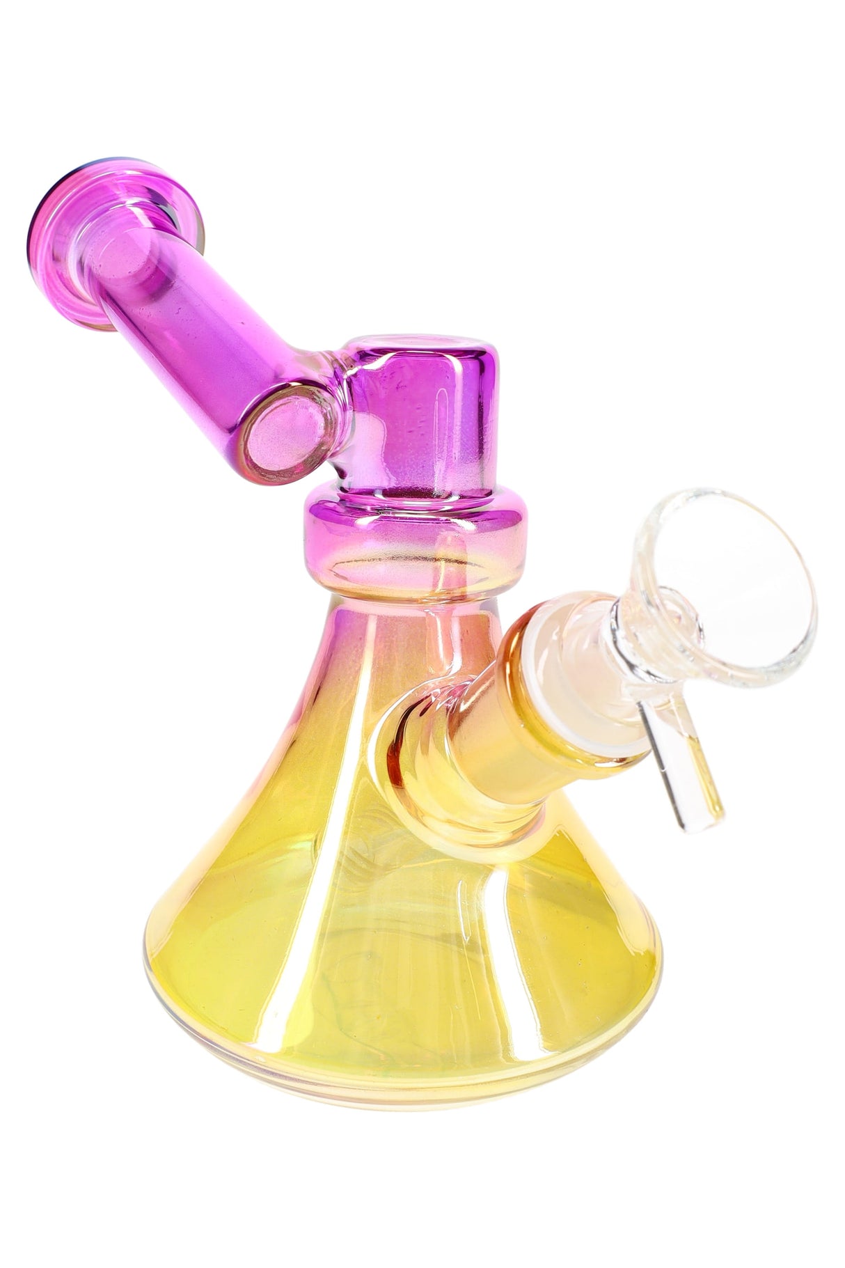 Pink-to-gold metallic 5½″ GoG sidecar bong with glass-on-glass joint and clear bowl slide, angled view