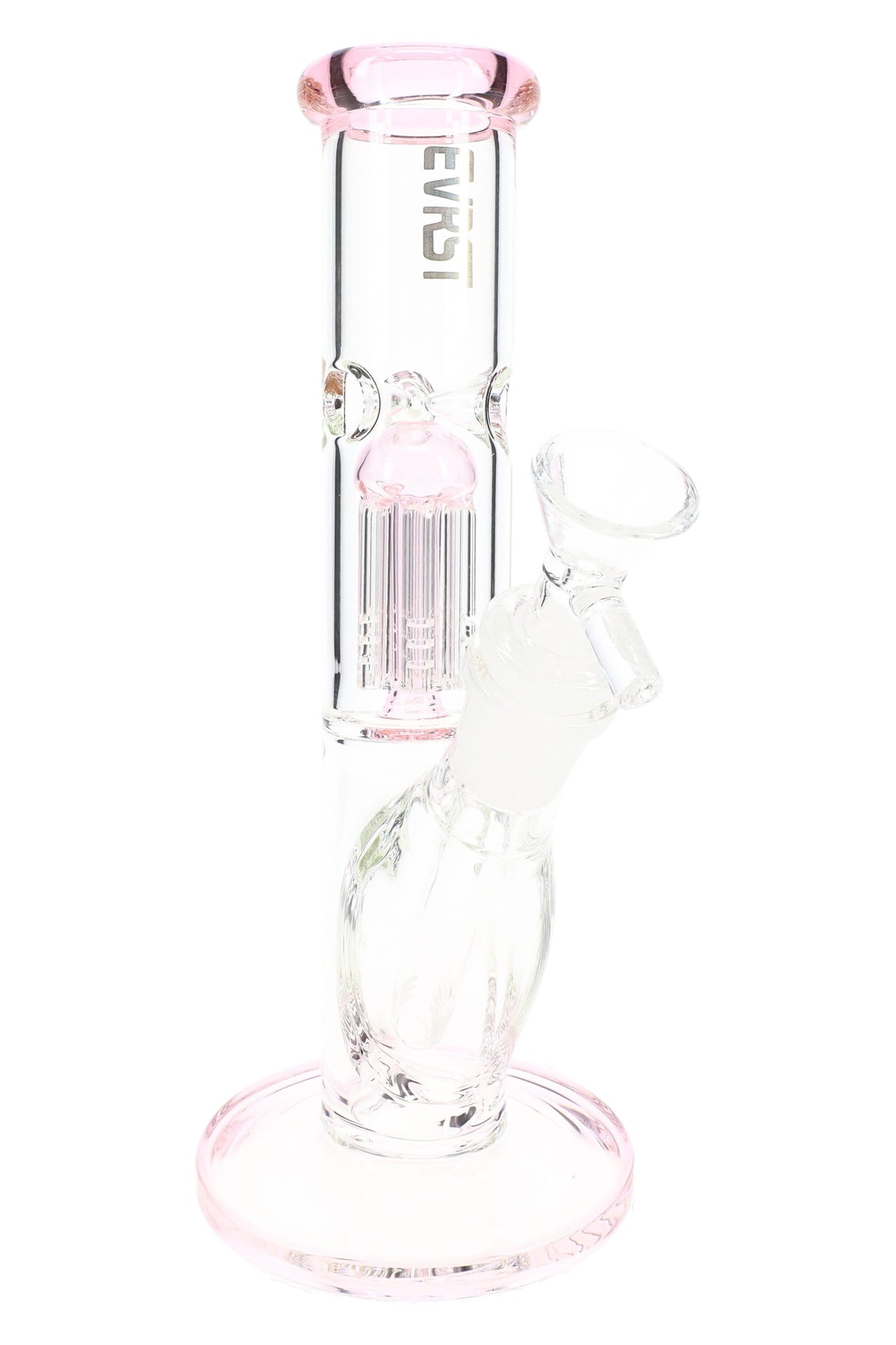 EVRST 8½″ straight shooter bong with pink accents, tree perc diffuser and angled glass-on-glass joint with bowl