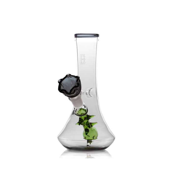 Front view dark-rim flower vase bong with smoky rose bowl, 7″ compact glass bong with vase silhouette