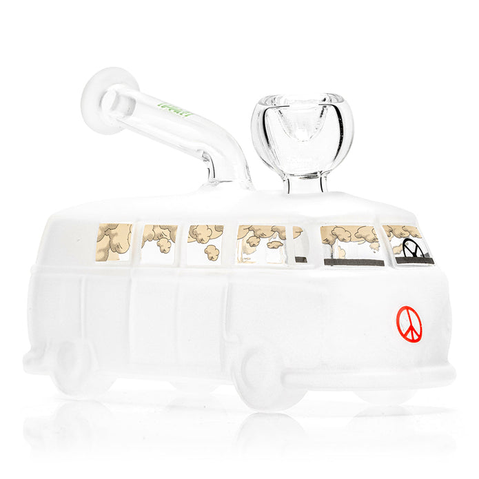 Hemper Groovy Van bong and box wide hero shot, mini frosted van silhouette for shelf-ready display and gifting