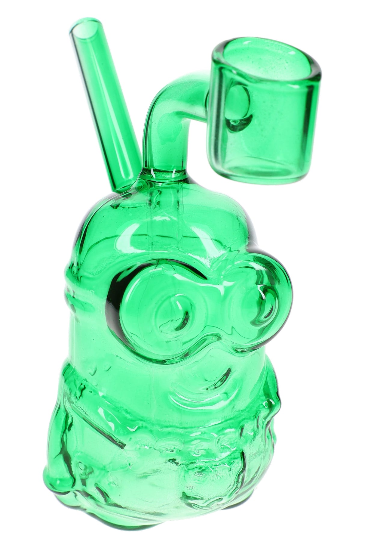 Green glass Little Worker dab rig with character-style body and compact 5-inch profile for concentrates