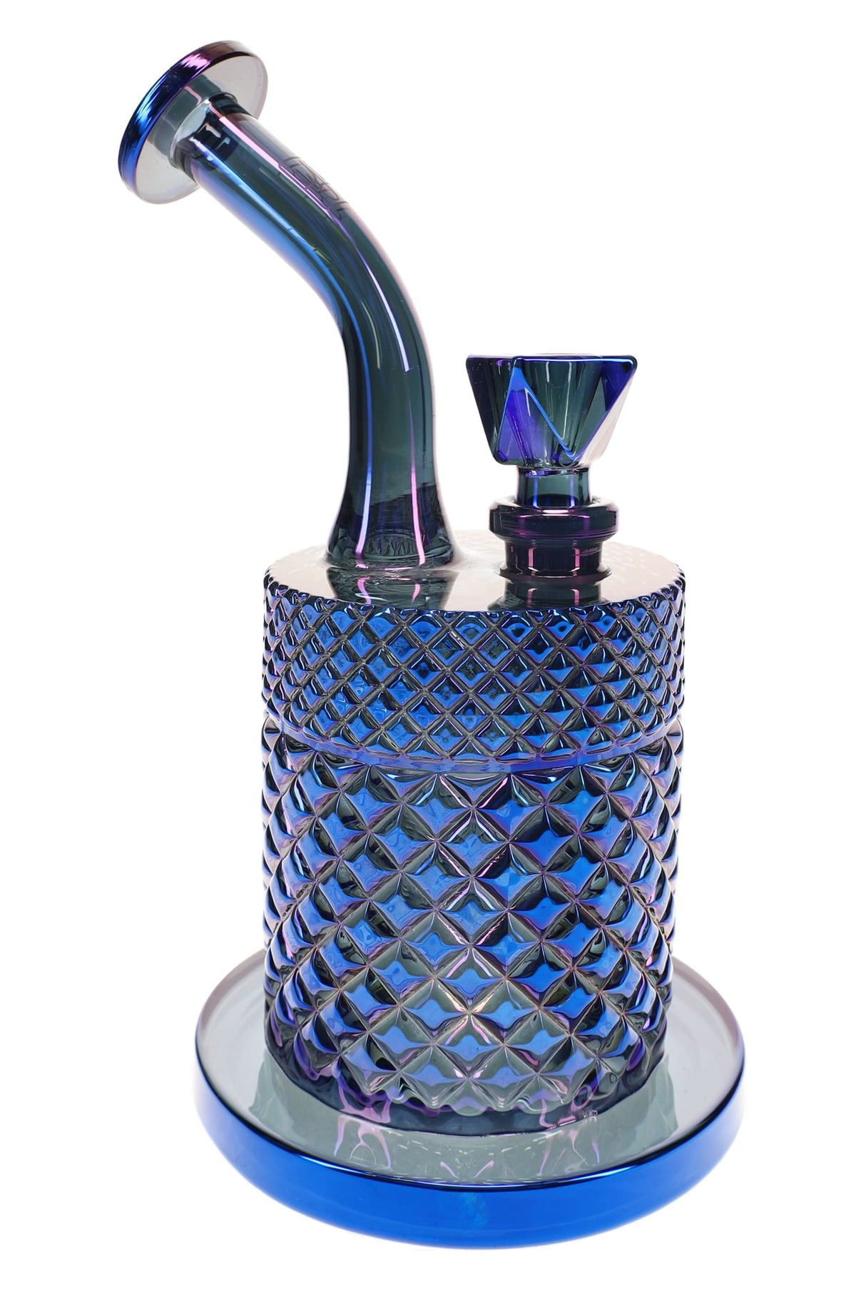 Midnight Jane West water pipe with dark blue-purple shimmer, textured body, and wide mouthpiece