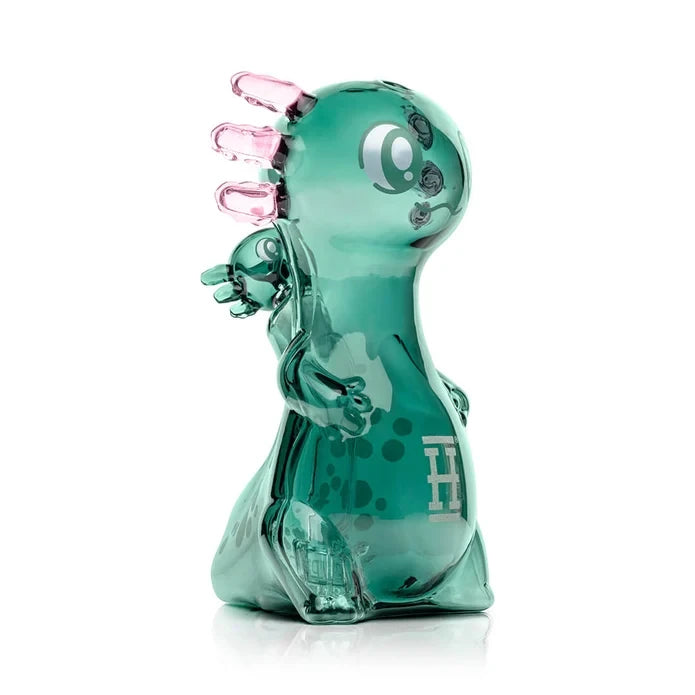 Angled front view of the HEMPER Axolotl XL Bong showing its rounded head, pink gills, and sculpted arm