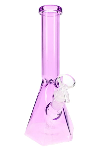 Purple 10″ glass bong with hexagon beaker base, ice pinch, clear bowl, and removable downstem