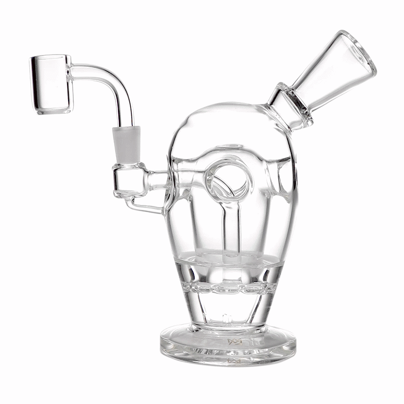 MJ Arsenal Voyager mini dab rig product view with clear Fab Egg body, round base and 10 mm quartz banger
