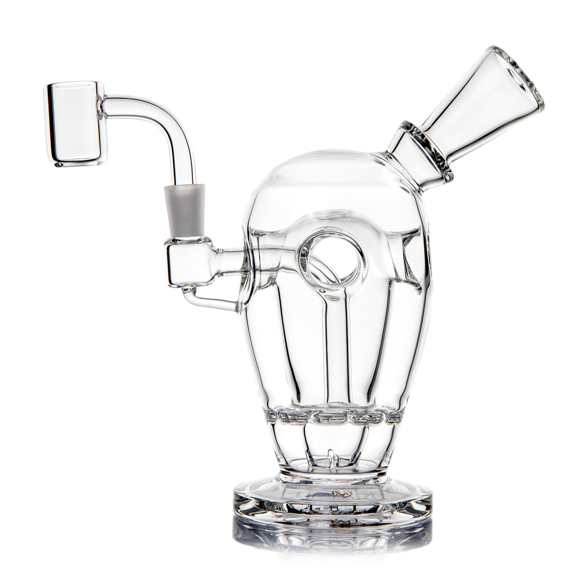 Clear MJ Arsenal Voyager dab rig profile showing Fab Egg chamber, angled mouthpiece and quartz banger