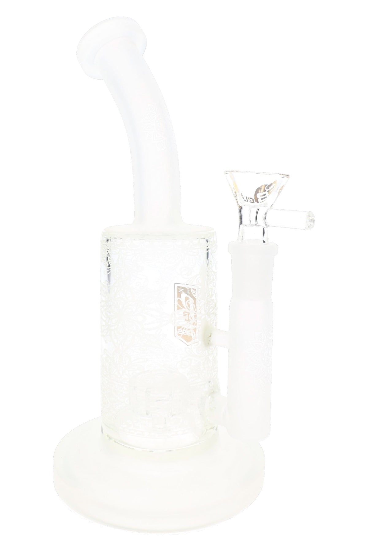 6B Glass 8½″ frosted lotus bong with curved neck, wide base, showerhead perc and removable glass bowl