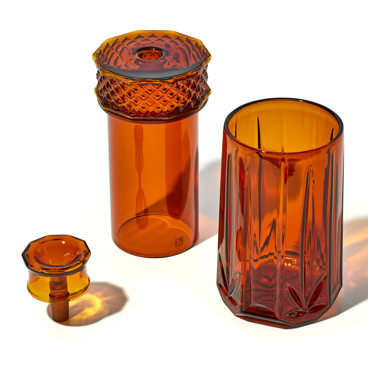 NWTN Home Highball gravity bong disassembled to show glass shell, core, 14 mm bowl, and upper collar