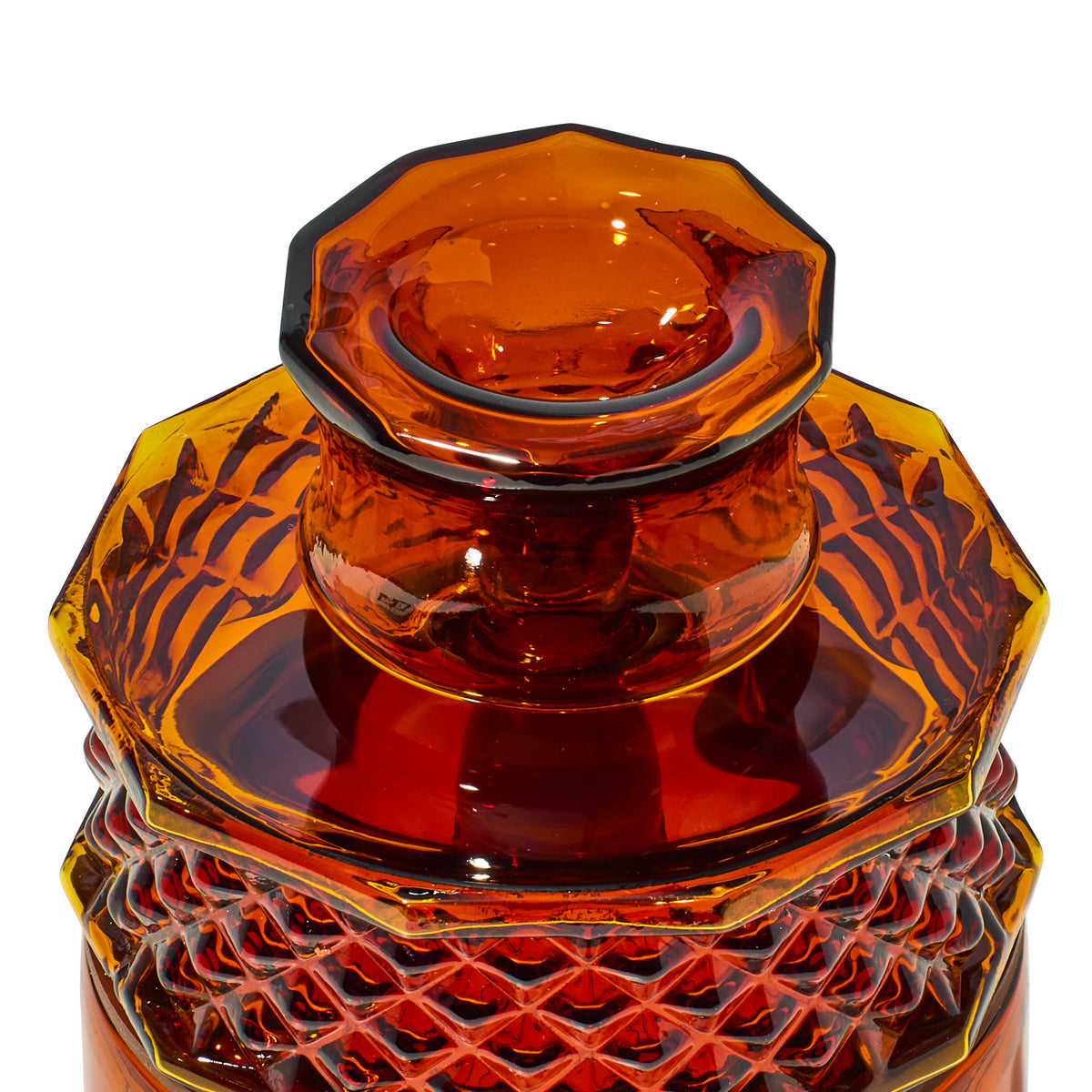 Close-up of Baltic Amber Highball gravity bong showing the removable 14 mm glass bowl and faceted top