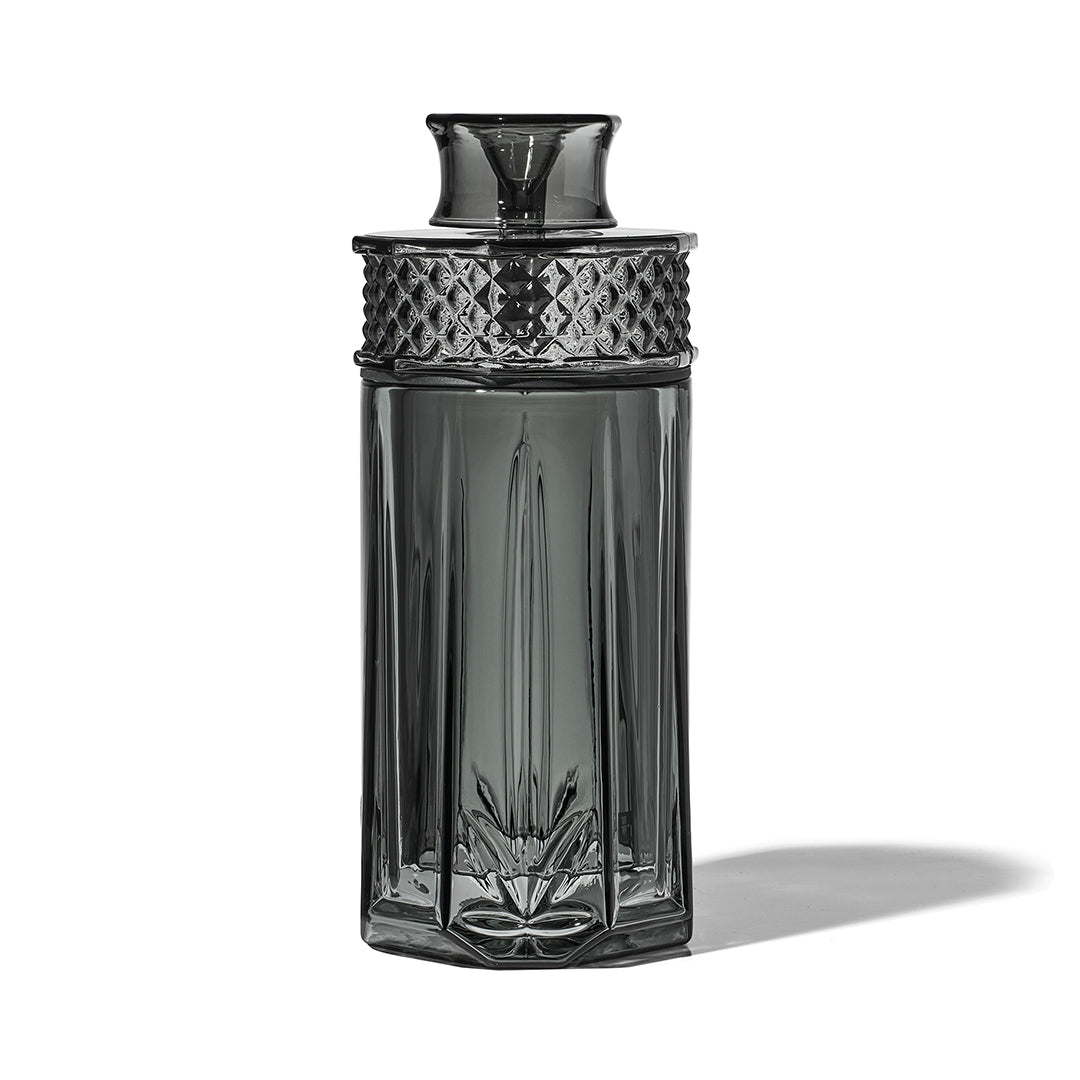 NWTN Home Highball glass gravity bong in Charcoal with tall faceted shell and diamond-patterned collar