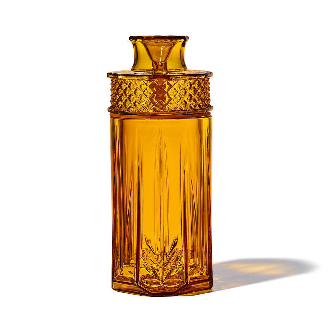 NWTN Home Highball glass gravity bong in Honeycomb with golden finish and vintage cut-glass detailing
