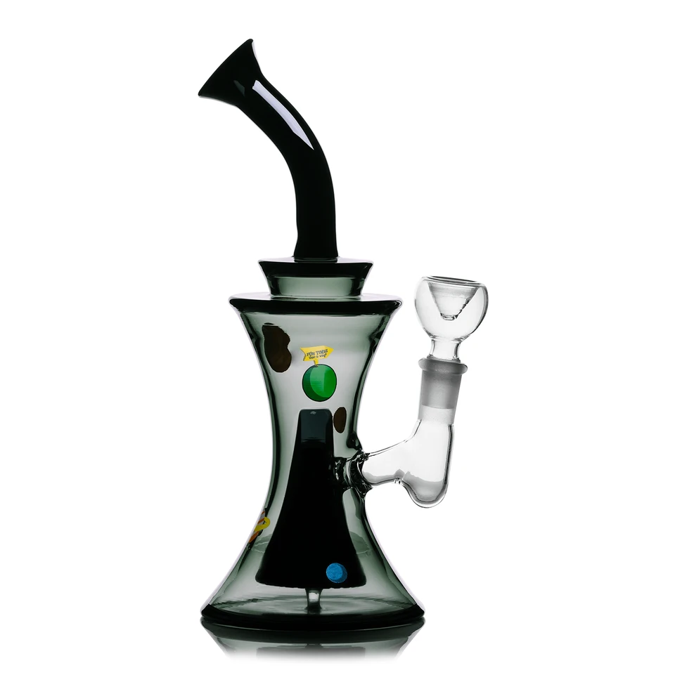 Side view of Hemper Cosmic XL bong showing colorful planet decals, a cone-shaped perc and extended bowl stem
