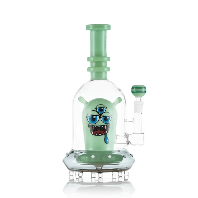 Green Hemper Space Monster XL bong showing its three-eyed monster perc, matching bowl and clear outer dome