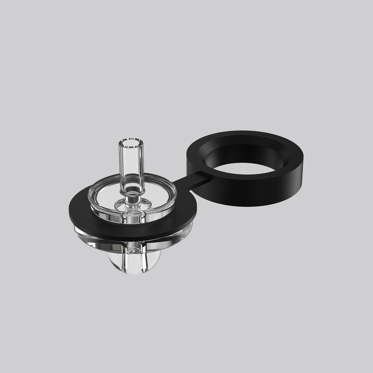 Dr. Dabber XS carb cap assembly with clear glass stem and black leash ring accessory for portable e-rig use