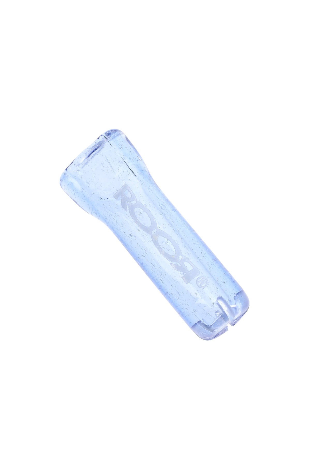Light blue speckled RooR 10 mm glass rolling tip; reusable cross-cut filter with pinch and slot to keep ash out and sessions tidy.