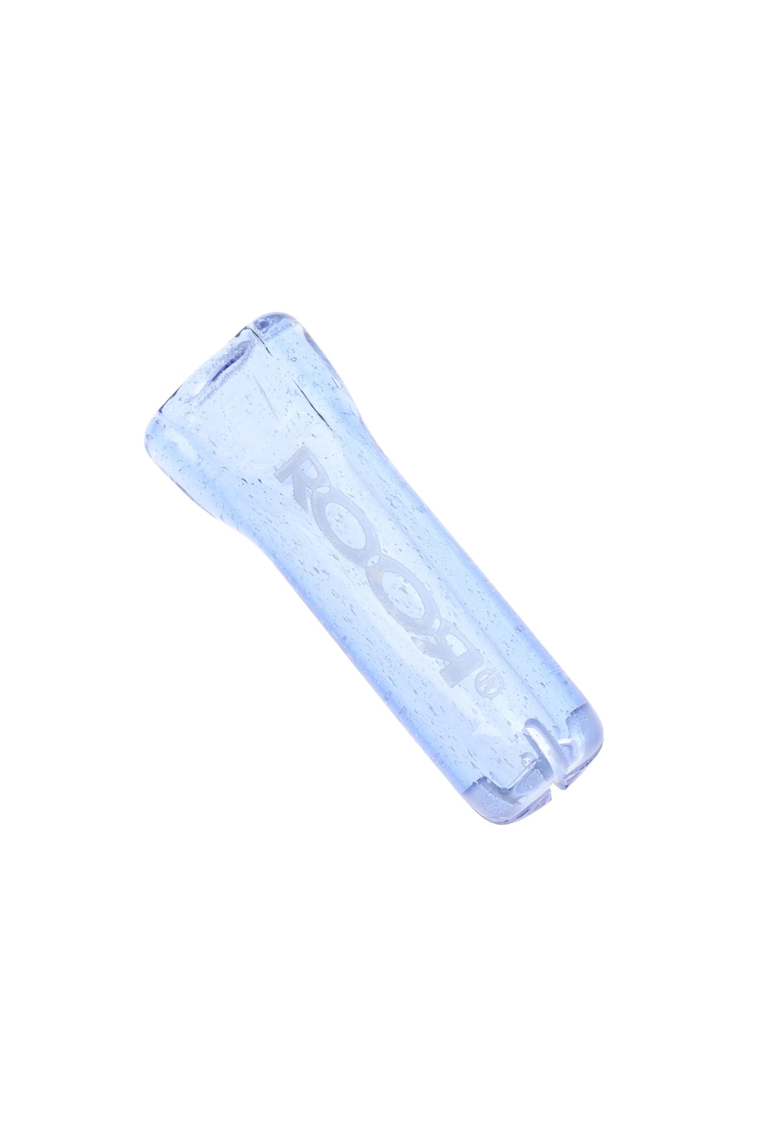 Light blue speckled RooR 10 mm glass rolling tip; reusable cross-cut filter with pinch and slot to keep ash out and sessions tidy.