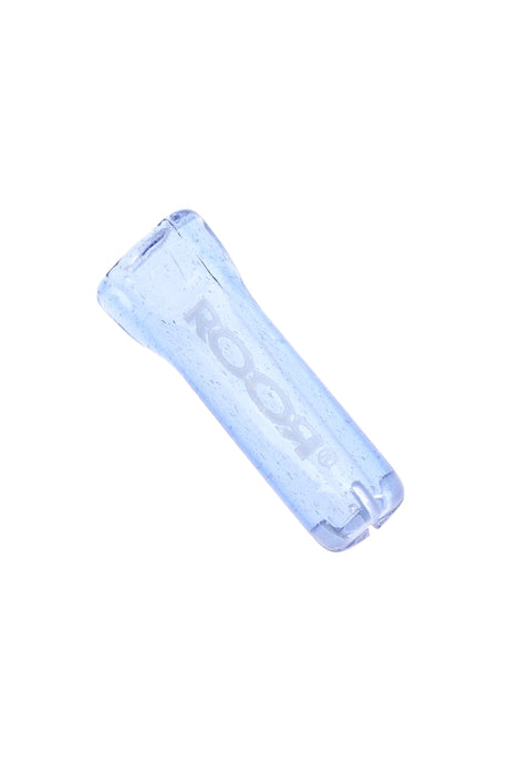 Light blue speckled RooR 10 mm glass rolling tip; reusable cross-cut filter with pinch and slot to keep ash out and sessions tidy.