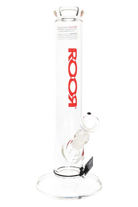 Clear ROOR Zumo 14-inch straight tube with red ROOR logo, glass-on-glass downstem and bowl on wide round base.