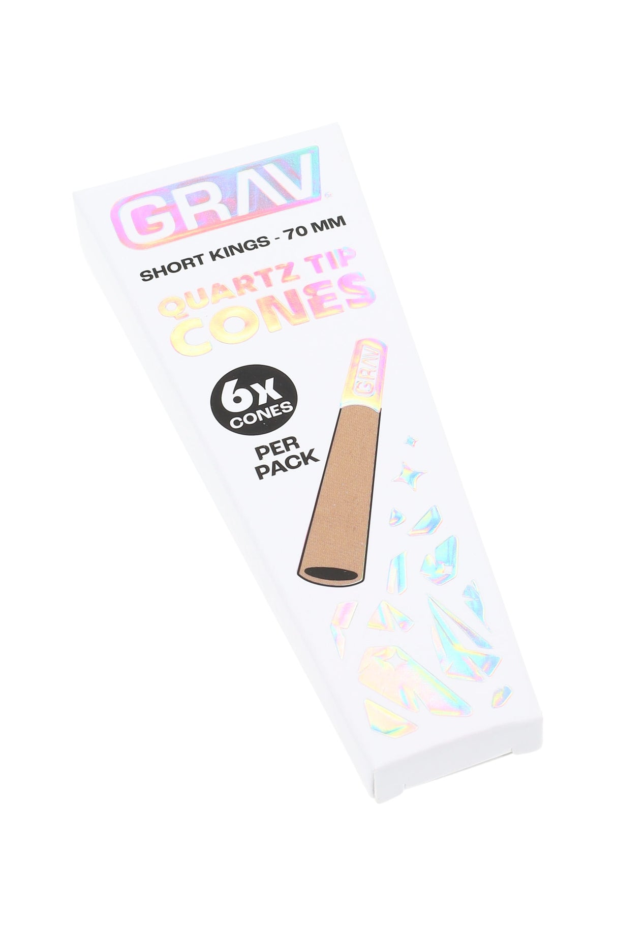 Single GRAV Short Kings quartz tip cones pack, black paper; compact retail box labeled 6x cones per pack.