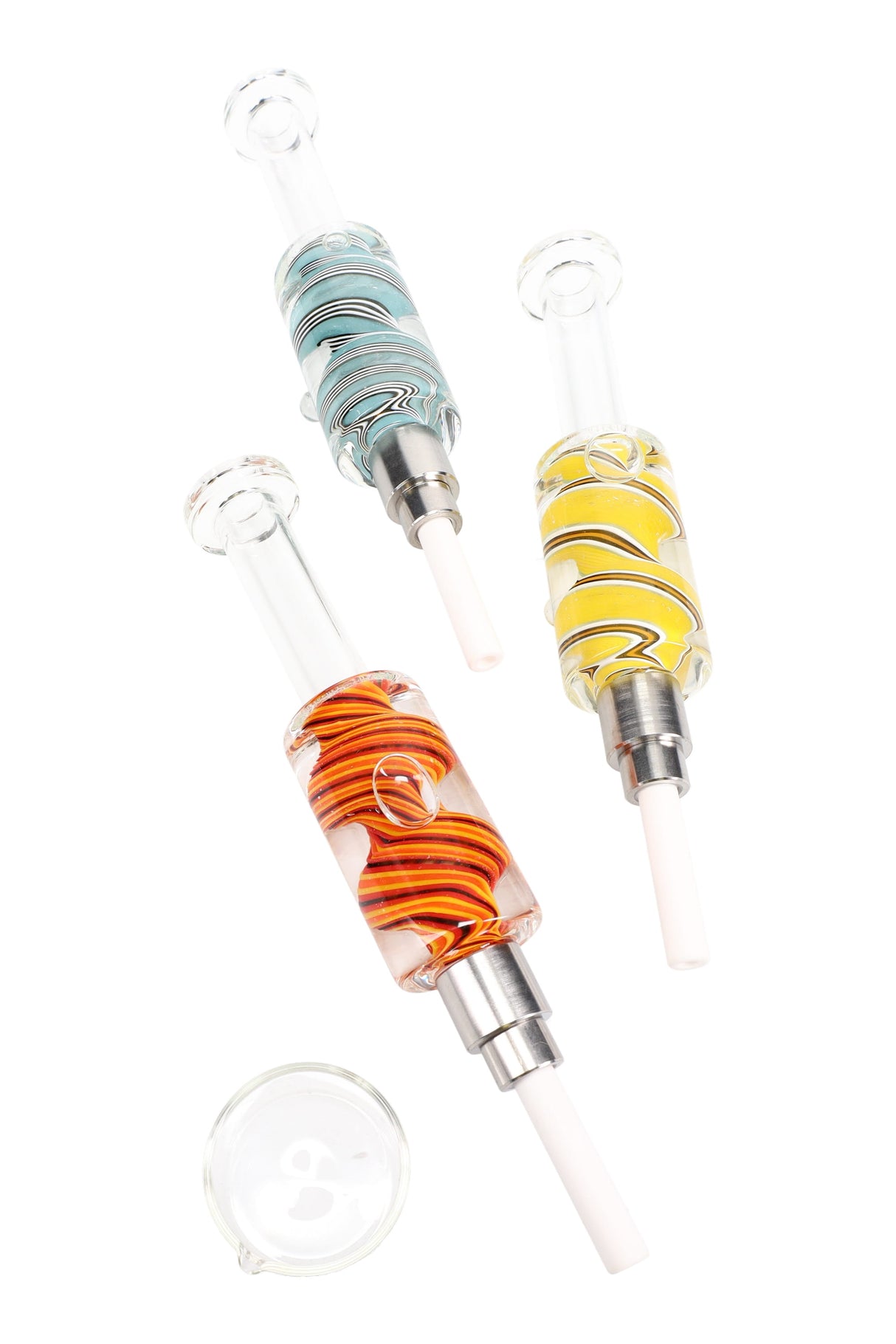 Fluid-Filled Glass Dab Straw Kit “Reverse Swirl” – Assorted Colors